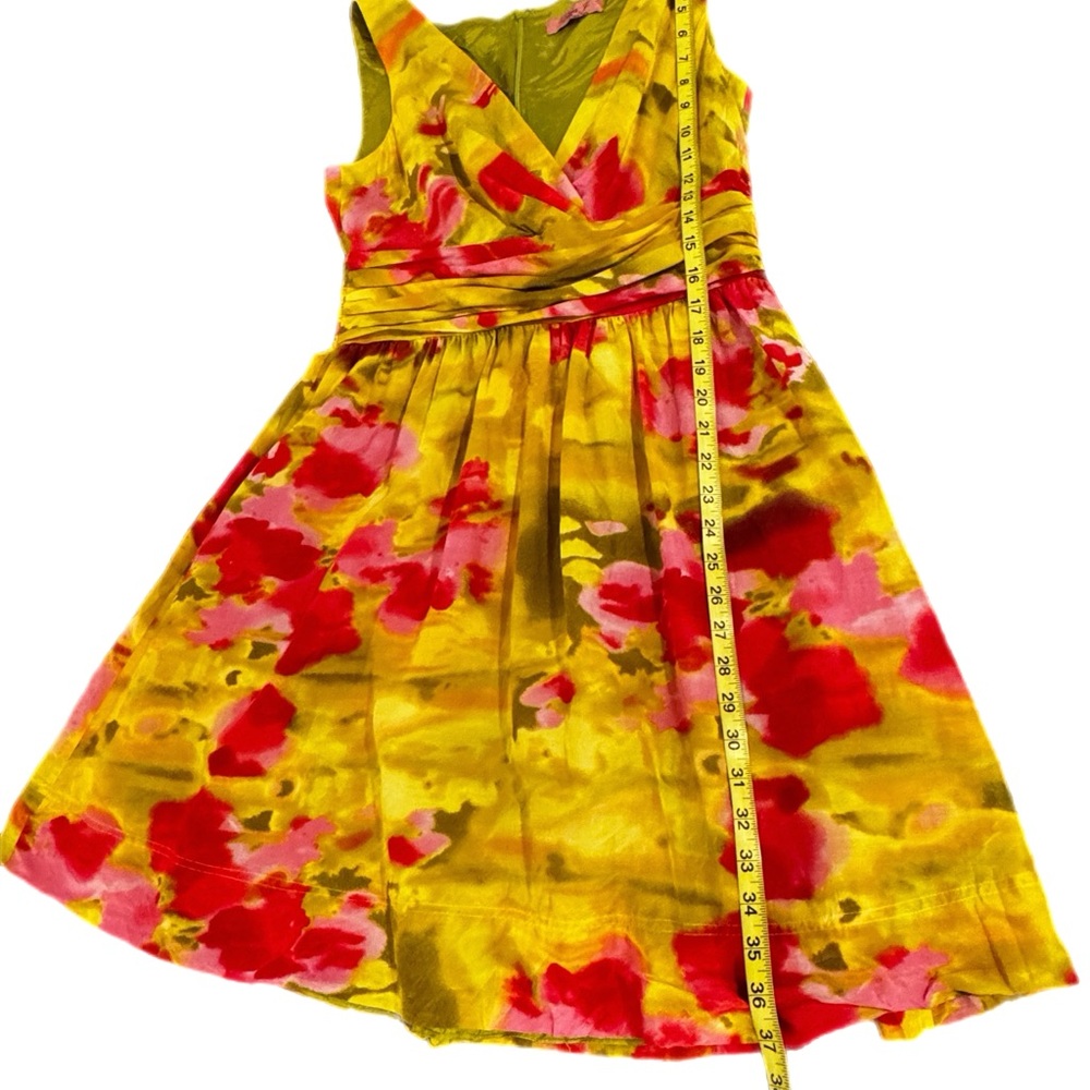 Vibrant Floral Yellow/Green and Pink Women's Sleeves Dress Eliza J Size 10 - Picture 6 of 8